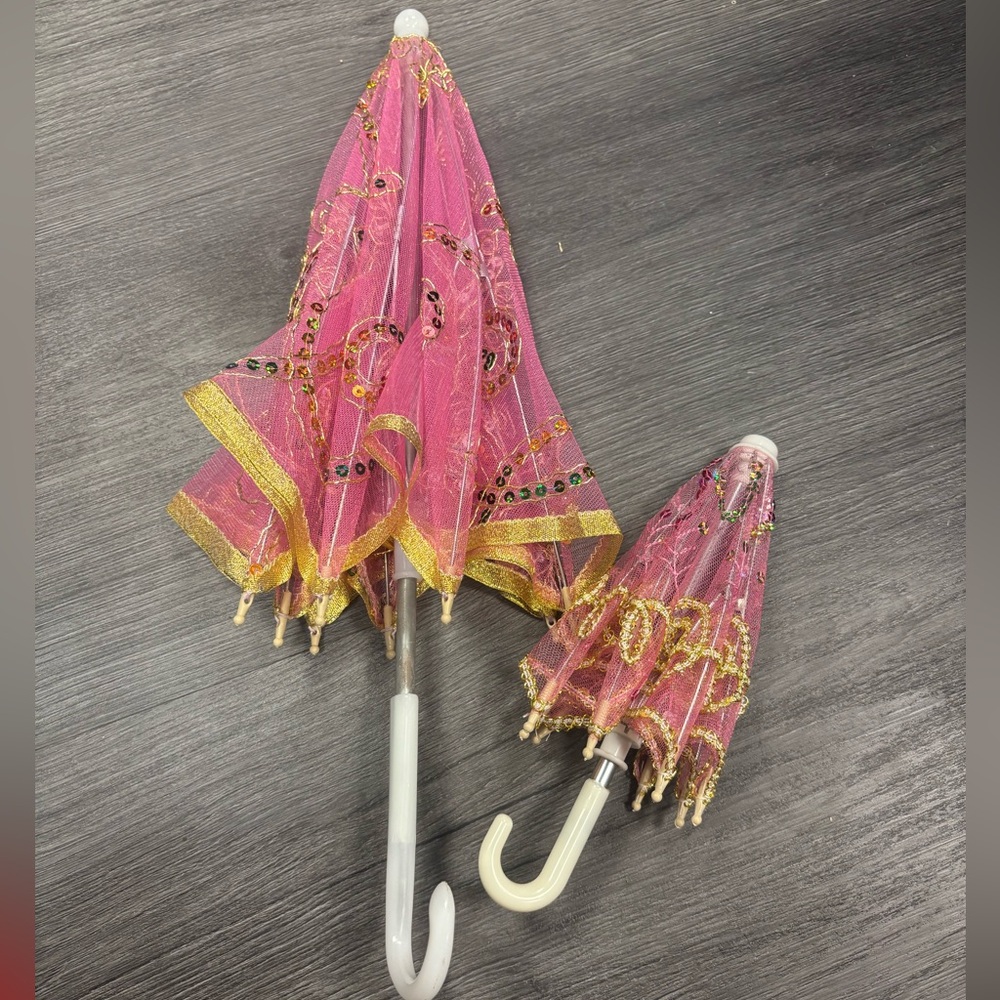 Pink and Gold Kid and Doll Umbrella Set